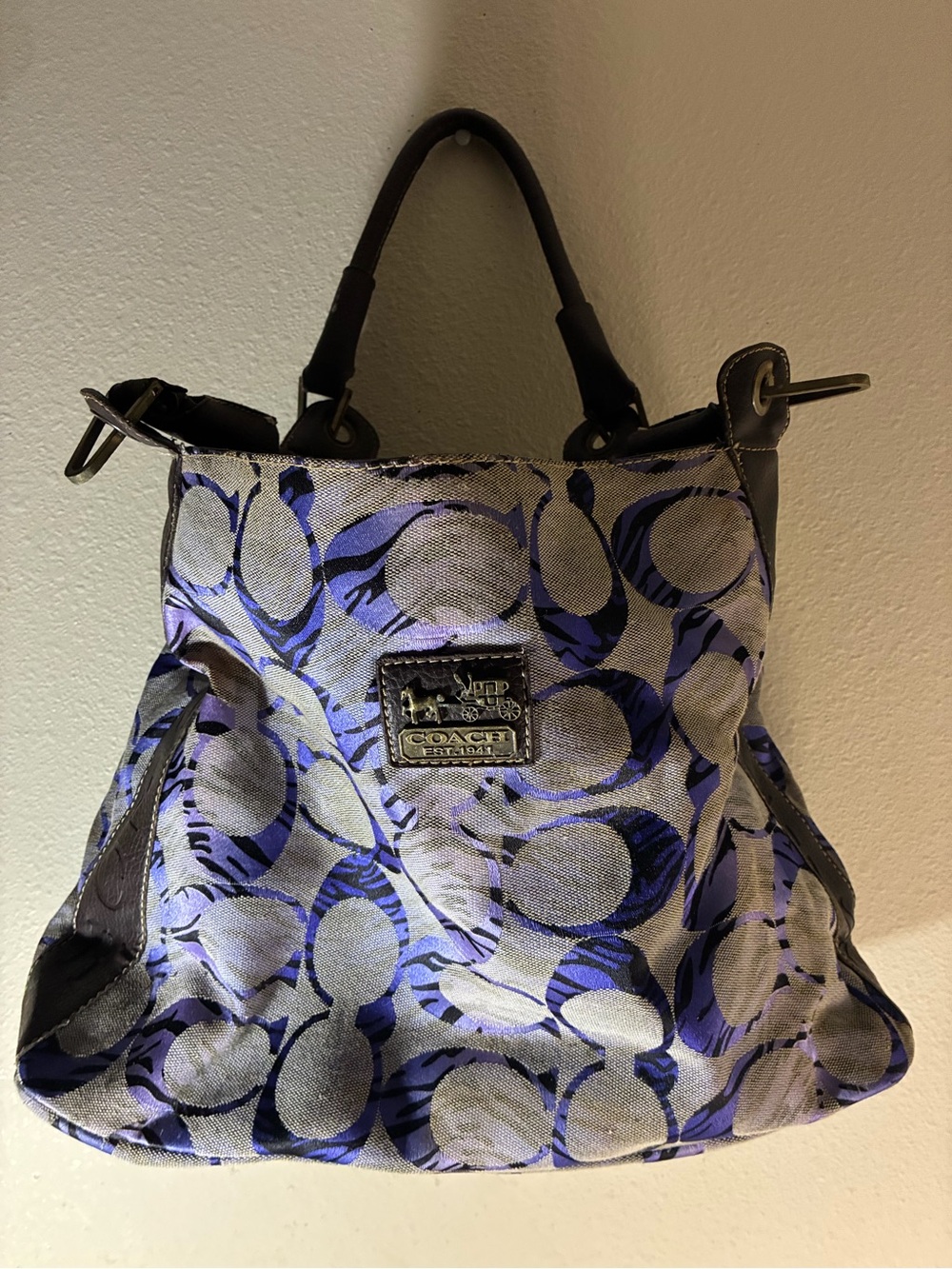 Coach Purple and Silver Signature Canvas Shoulder Bag